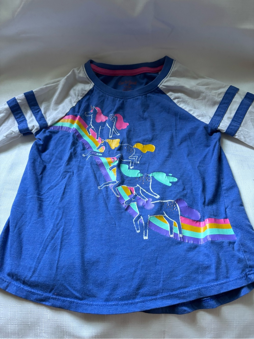 Cat & Jack Blue Unicorn Rainbow Raglan Tee